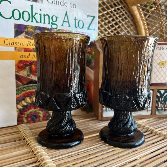 Vintage Set Of 2 Franciscan Madeira Smoke Brown Water Goblets Stemware Glasses - Picture 2 of 5